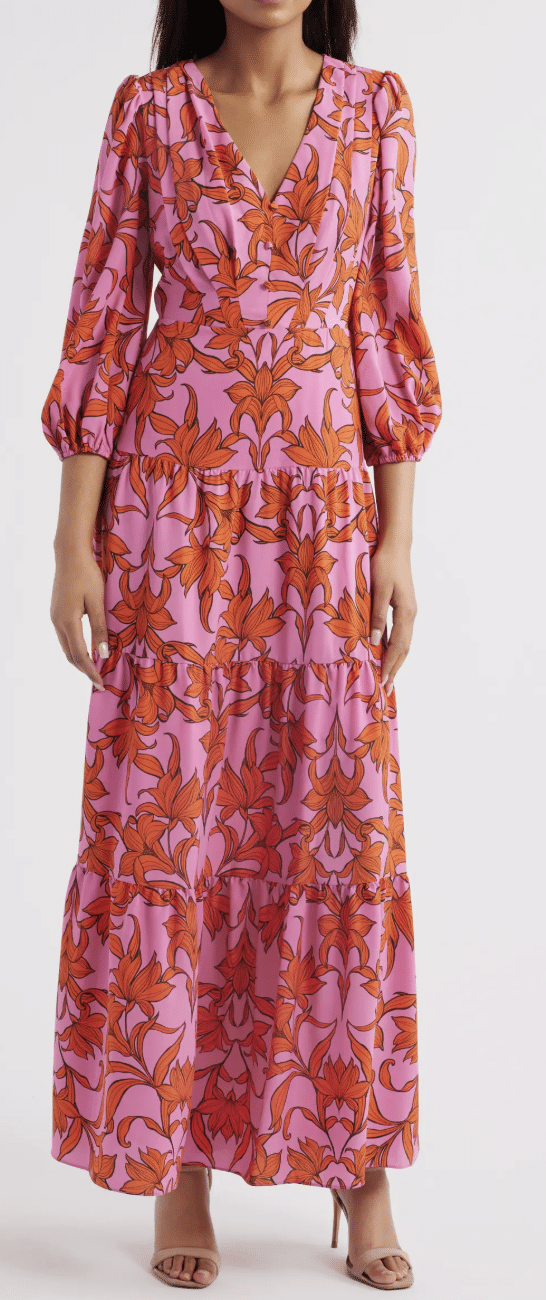 Best Summer Maxi Dresses for Women Over 50 pink and orange long sleeve tania stephens